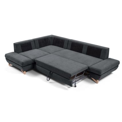 Conjunto de salón esquinero tapizado en forma de L plegable con espacio de almacenamiento AVESTA izquierda antracita