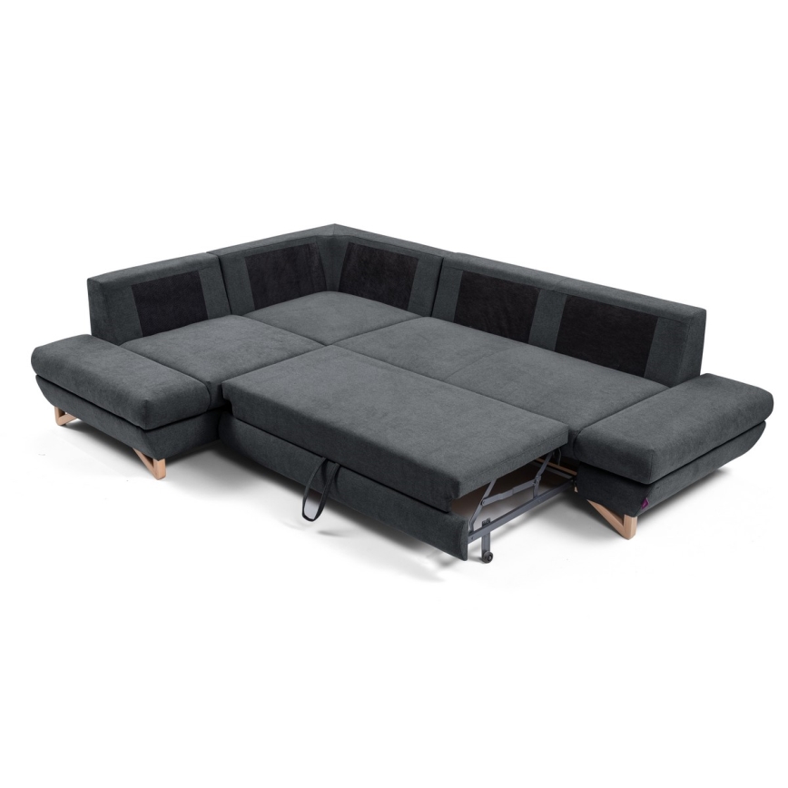 Conjunto de salón esquinero tapizado en forma de L plegable con espacio de almacenamiento AVESTA izquierda antracita