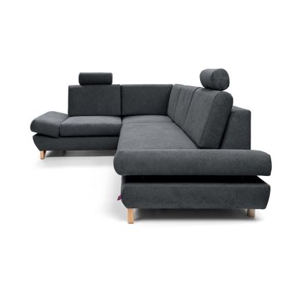 Conjunto de salón esquinero tapizado en forma de L plegable con espacio de almacenamiento AVESTA izquierda antracita