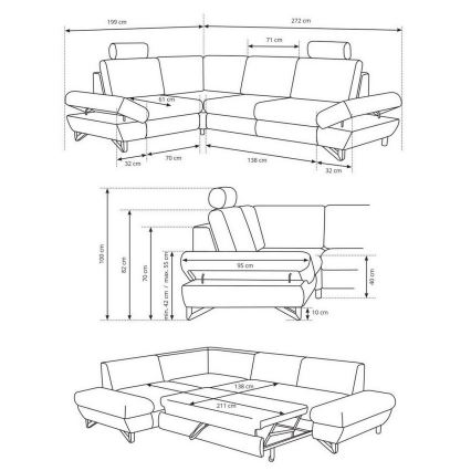 Conjunto de salón esquinero tapizado en forma de L plegable con espacio de almacenamiento AVESTA izquierda antracita