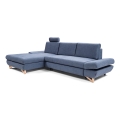 Conjunto de salón esquinero tapizado en forma de L plegable con espacio de almacenamiento AVESTA izquierda azul