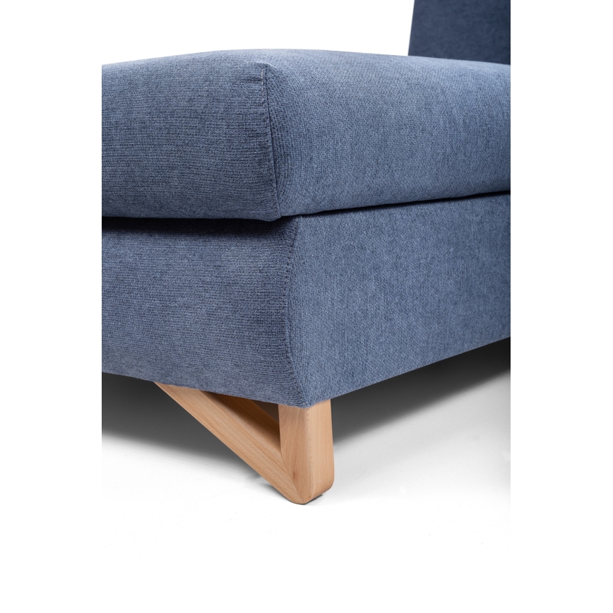 Conjunto de salón esquinero tapizado en forma de L plegable con espacio de almacenamiento AVESTA izquierda azul