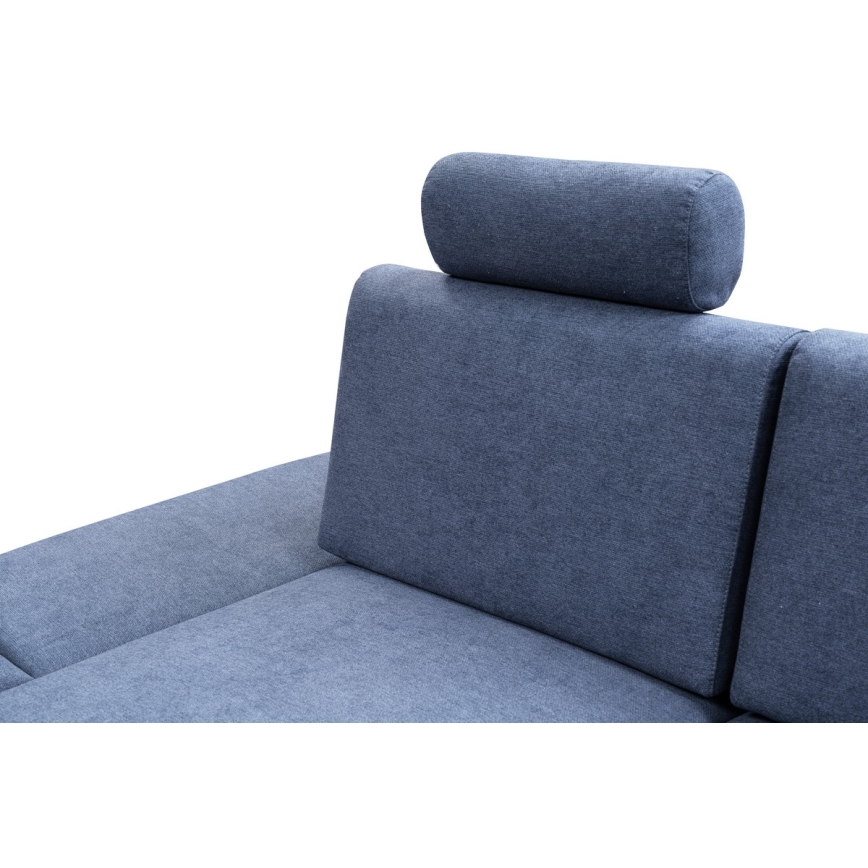 Conjunto de salón esquinero tapizado en forma de L plegable con espacio de almacenamiento AVESTA izquierda azul