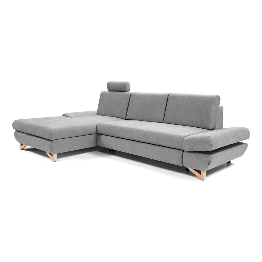 Conjunto de salón esquinero tapizado en forma de L plegable con espacio de almacenamiento AVESTA izquierda gris