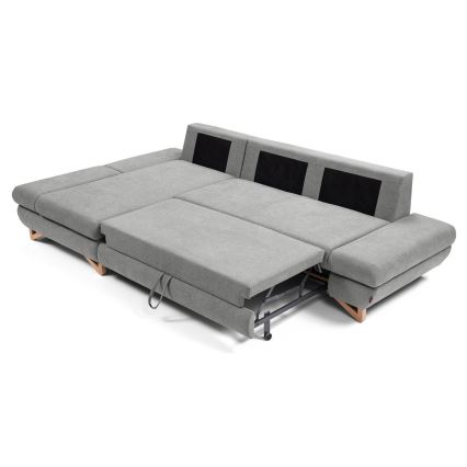 Conjunto de salón esquinero tapizado en forma de L plegable con espacio de almacenamiento AVESTA izquierda gris