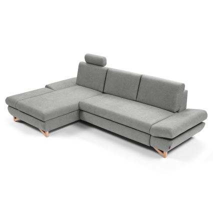 Conjunto de salón esquinero tapizado en forma de L plegable con espacio de almacenamiento AVESTA izquierda gris