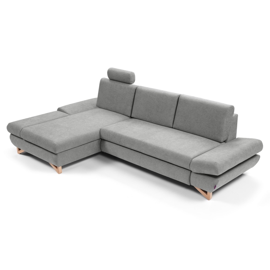 Conjunto de salón esquinero tapizado en forma de L plegable con espacio de almacenamiento AVESTA izquierda gris