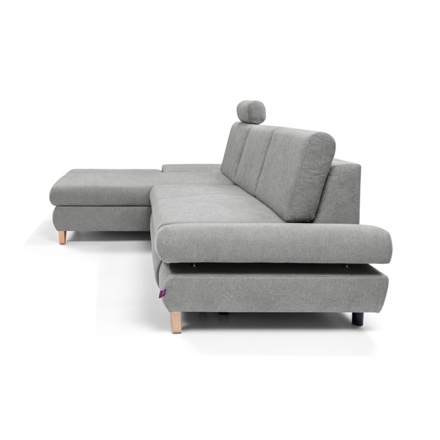 Conjunto de salón esquinero tapizado en forma de L plegable con espacio de almacenamiento AVESTA izquierda gris