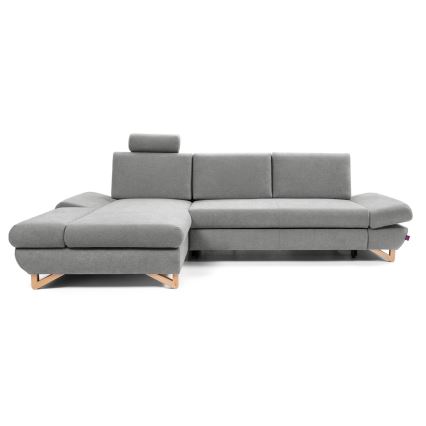 Conjunto de salón esquinero tapizado en forma de L plegable con espacio de almacenamiento AVESTA izquierda gris