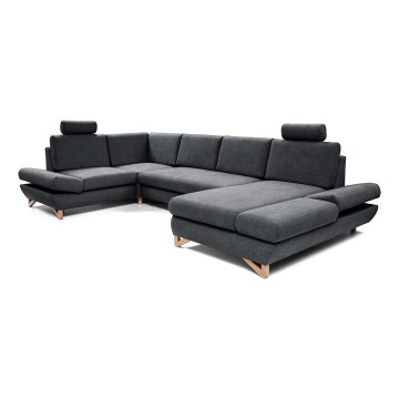 Conjunto de salón esquinero tapizado en forma de U plegable con espacio de almacenamiento AVESTA antracita