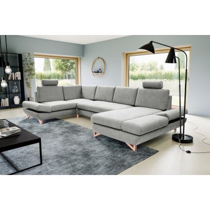 Conjunto de salón esquinero tapizado en forma de U plegable con espacio de almacenamiento AVESTA izquierda gris