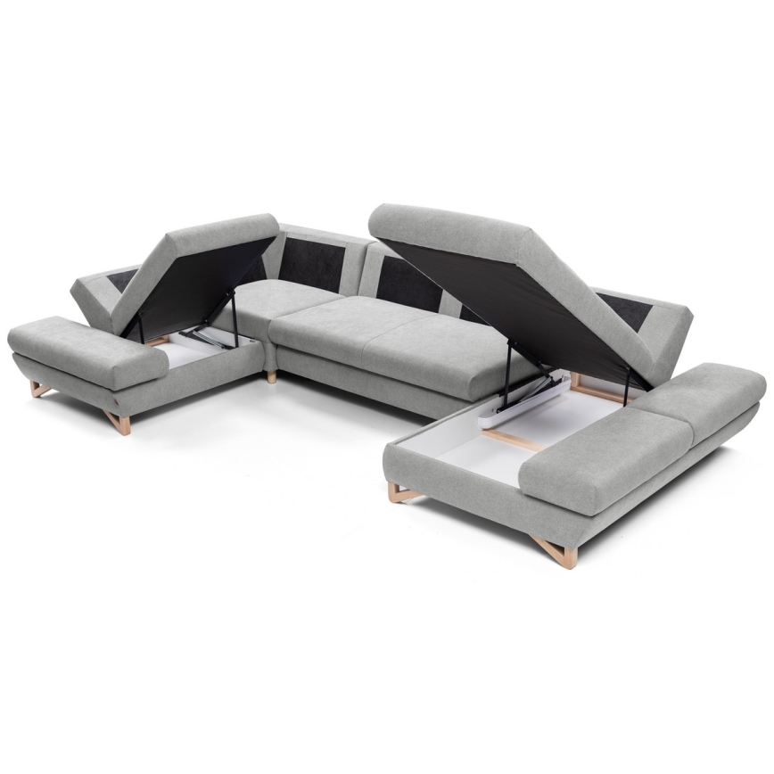 Conjunto de salón esquinero tapizado en forma de U plegable con espacio de almacenamiento AVESTA izquierda gris