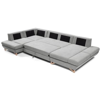 Conjunto de salón esquinero tapizado en forma de U plegable con espacio de almacenamiento AVESTA izquierda gris