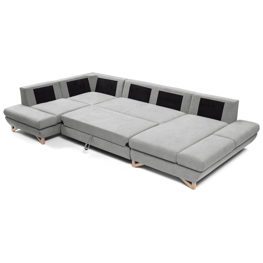Conjunto de salón esquinero tapizado en forma de U plegable con espacio de almacenamiento AVESTA izquierda gris