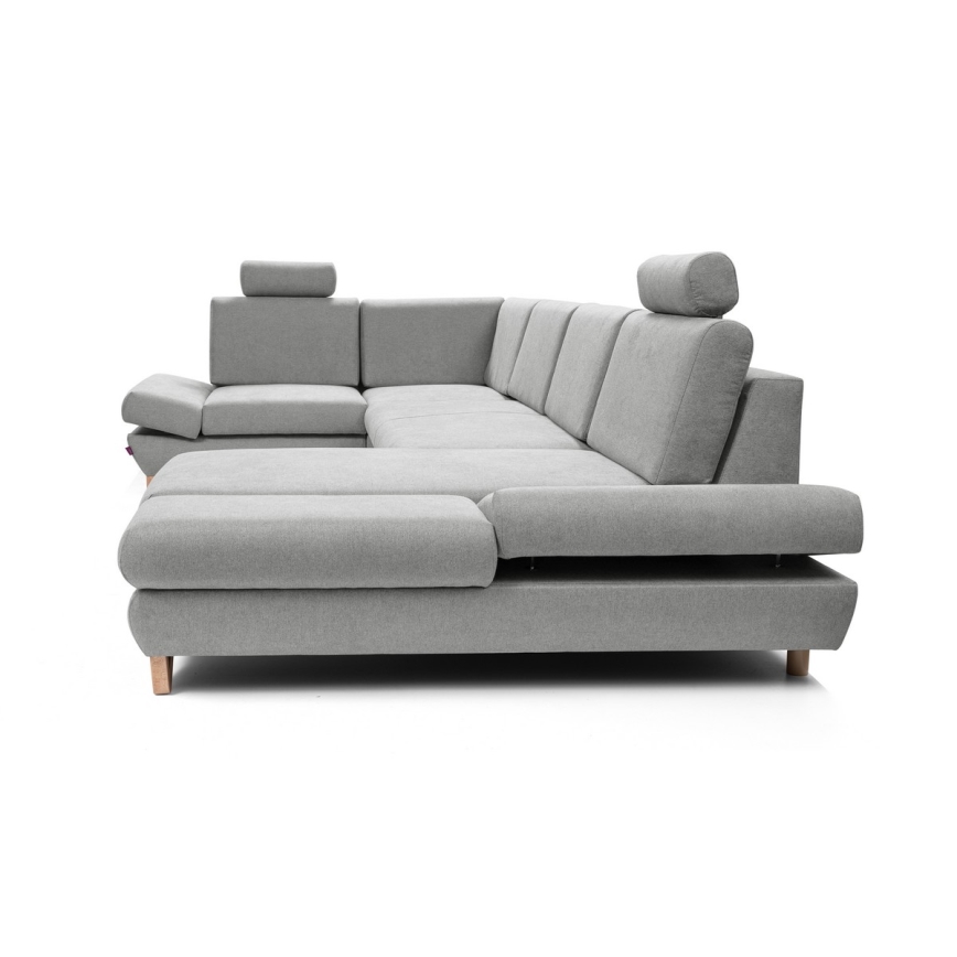 Conjunto de salón esquinero tapizado en forma de U plegable con espacio de almacenamiento AVESTA izquierda gris