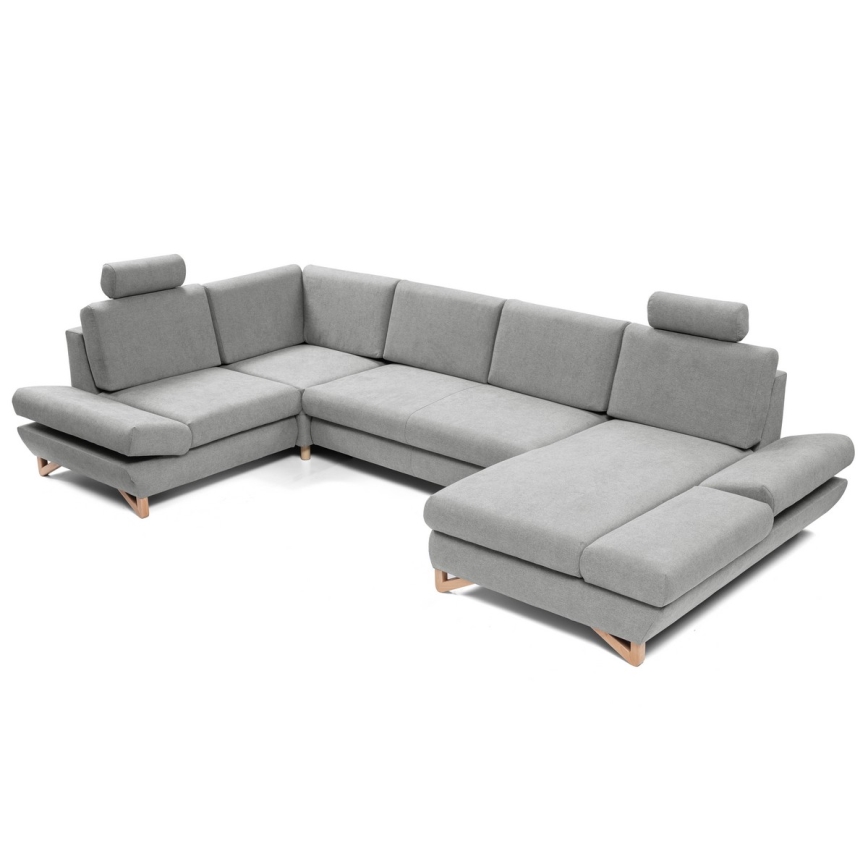 Conjunto de salón esquinero tapizado en forma de U plegable con espacio de almacenamiento AVESTA izquierda gris