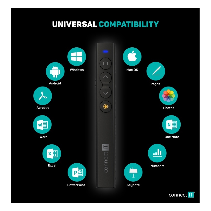 CONNECT IT CLP-2050-BK - Presentador inalámbrico con puntero láser 1xAAA