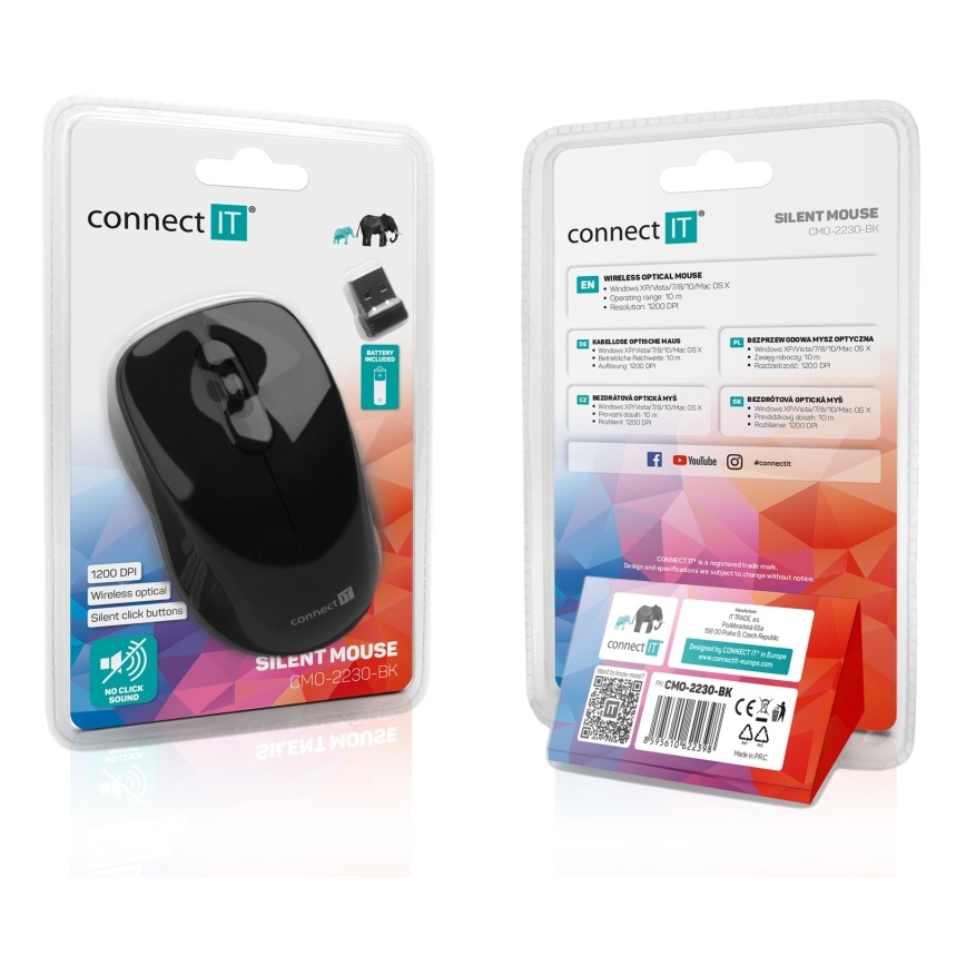 CONNECT IT CMO-2230-BK - Ratón inalámbrico silencioso MUTE 1200 DPI 1xAA negro