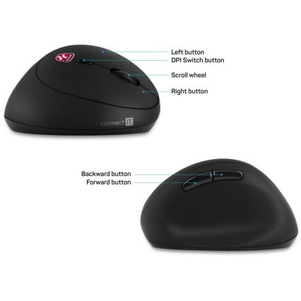CONNECT IT CMO-2600-BK - Ratón inalámbrico ergonómico 800/1200/1600 DPI, 1x pila AA, negro
