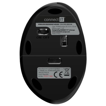 CONNECT IT CMO-2600-BK - Ratón inalámbrico ergonómico 800/1200/1600 DPI, 1x pila AA, negro