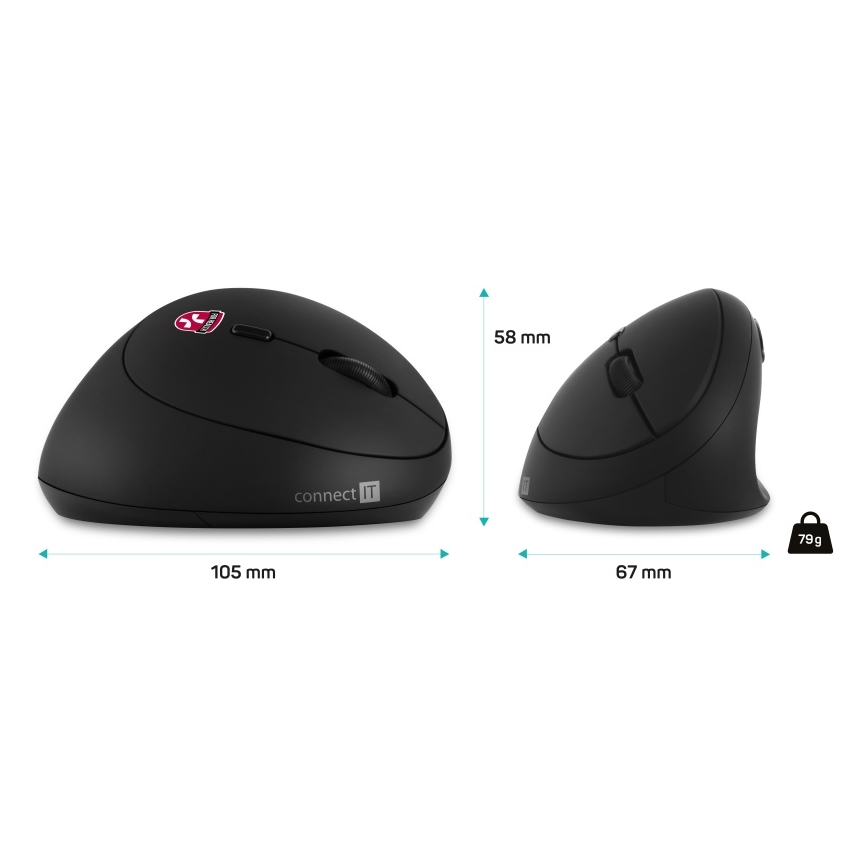 CONNECT IT CMO-2600-BK - Ratón inalámbrico ergonómico 800/1200/1600 DPI, 1x pila AA, negro