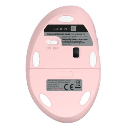 CONNECT IT CMO-2600-PK - Ratón inalámbrico ergonómico 800/1200/1600 DPI, 1 pila AA, color rosa