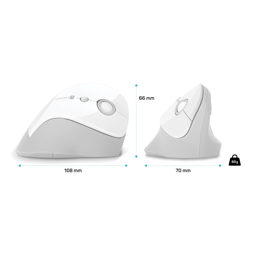 CONNECT IT CMO-2700-WH - Ratón ergonómico inalámbrico 800/1200/1600 DPI 1xAA blanco
