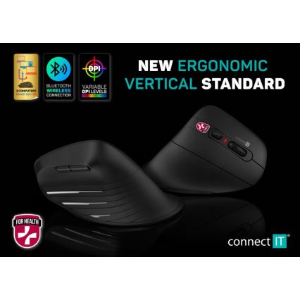 CONNECT IT CMO-2880-BK - Ratón inalámbrico ergonómico Verti TriMode 1000/1600/2400 DPI 2xAAA negro