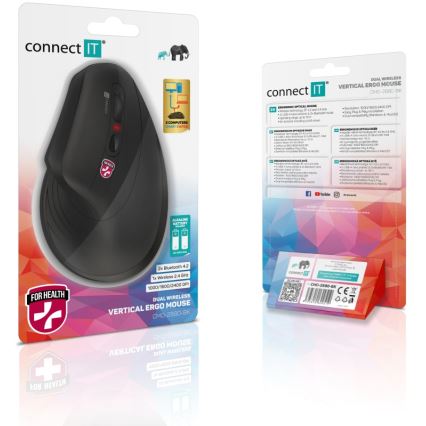 CONNECT IT CMO-2880-BK - Ratón inalámbrico ergonómico Verti TriMode 1000/1600/2400 DPI 2xAAA negro