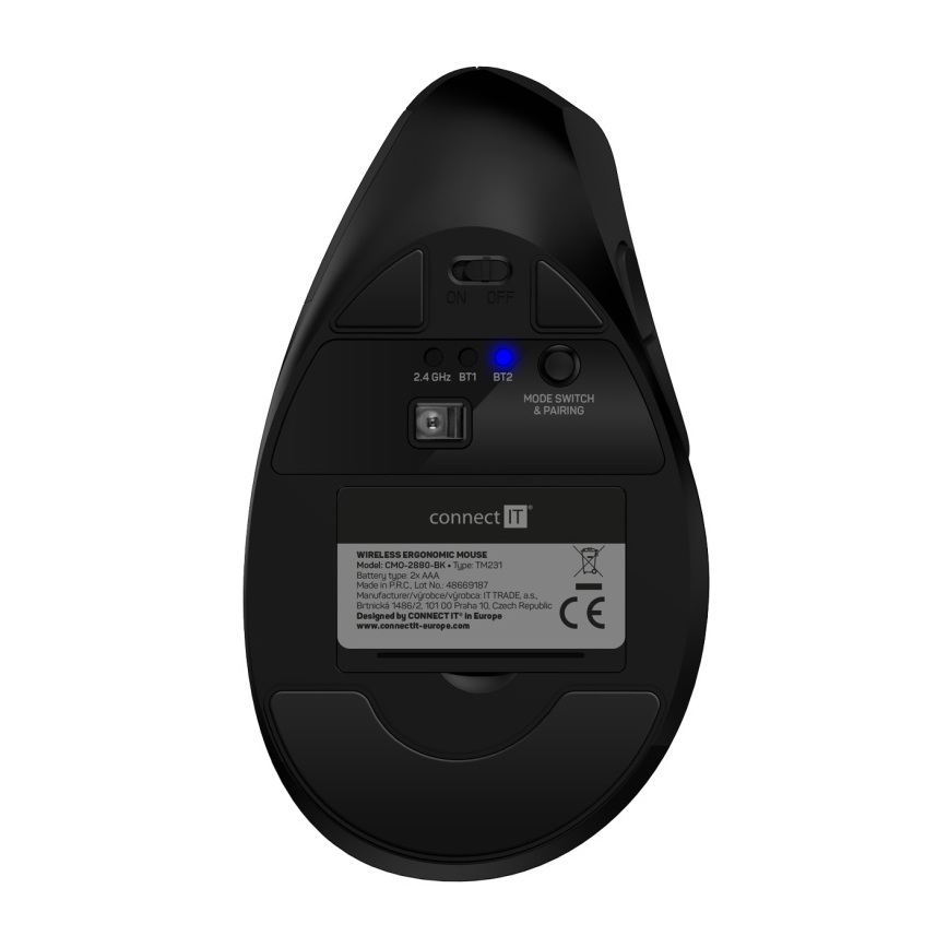 CONNECT IT CMO-2880-BK - Ratón inalámbrico ergonómico Verti TriMode 1000/1600/2400 DPI, funciona con 2 pilas AAA, negro
