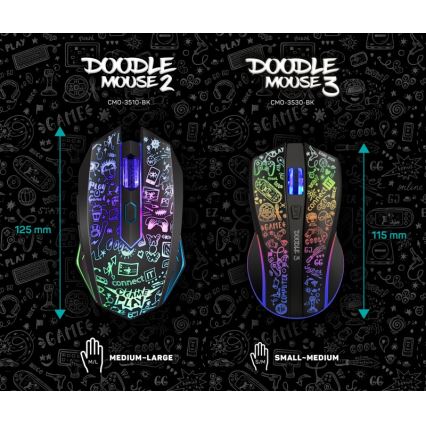 CONNECT IT CMO-3530-DD - LED RGB Ratón gaming inalámbrico recargable 800/1200/1600/2400/4800 DPI 600 mAh negro