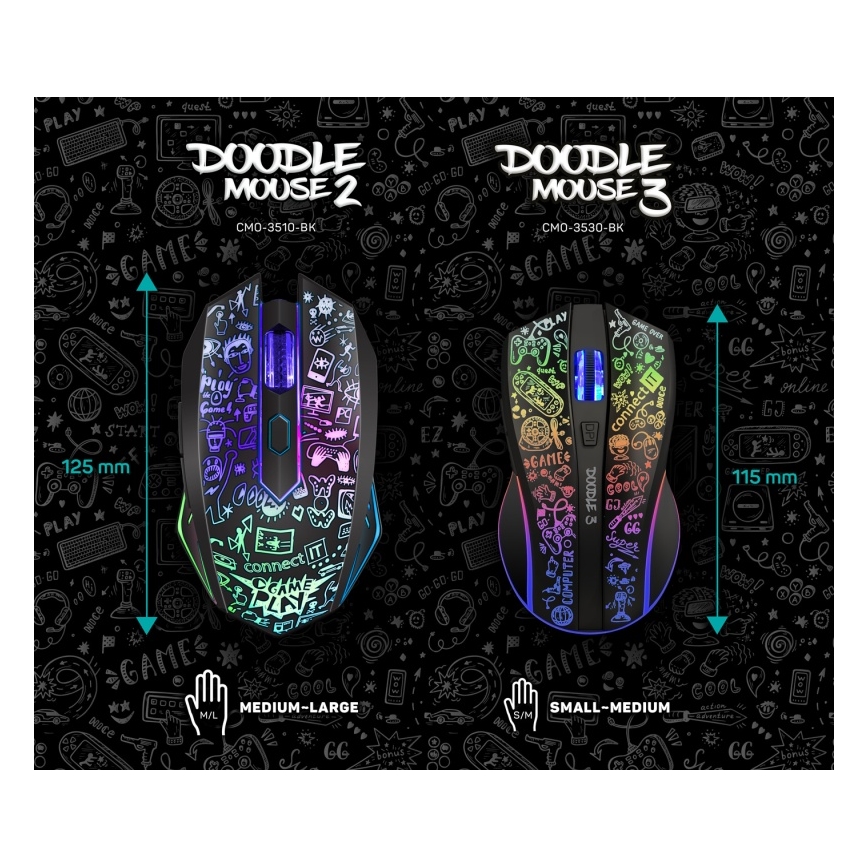 CONNECT IT CMO-3530-DD - LED RGB Ratón gaming inalámbrico recargable 800/1200/1600/2400/4800 DPI 600 mAh negro