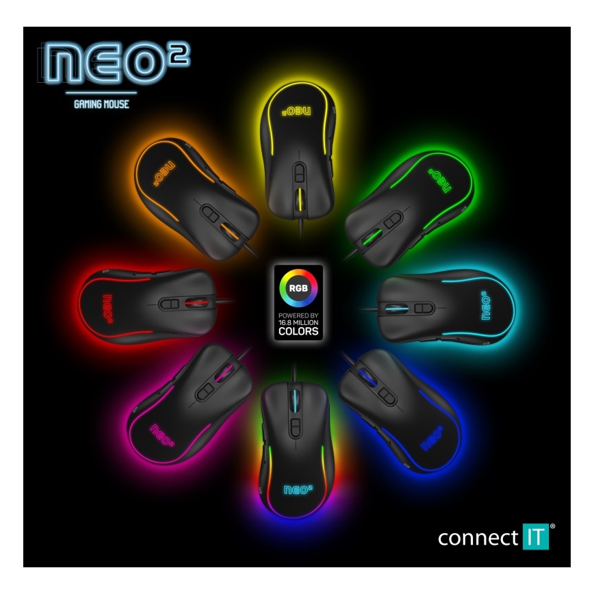 CONNECT IT CMO-3589-BK - LED RGB Ratón gaming con cable 200-7200 DPI negro