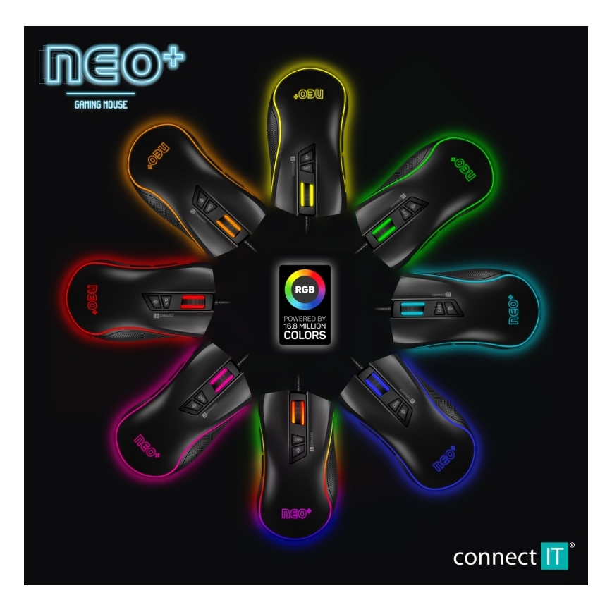 CONNECT IT CMO-3591-BK - LED RGB Ratón gaming con cable 500-7200 DPI negro