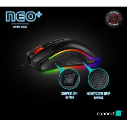 CONNECT IT CMO-3591-BK - LED RGB Ratón gaming con cable 500-7200 DPI negro