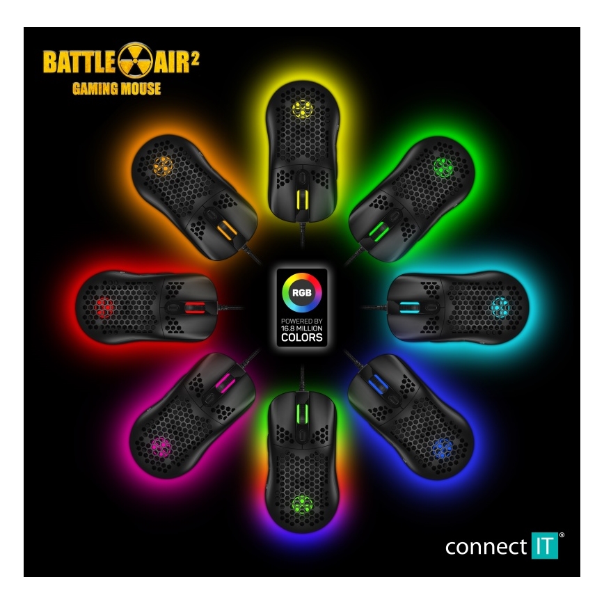 CONNECT IT CMO-5511-BK - LED RGB Ratón gaming con cable 200-12800 DPI negro
