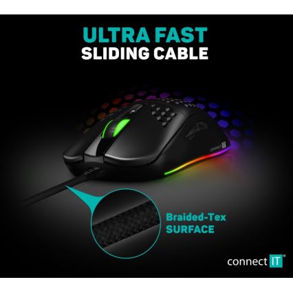 CONNECT IT CMO-5511-BK - LED RGB Ratón gaming con cable 200-12800 DPI negro