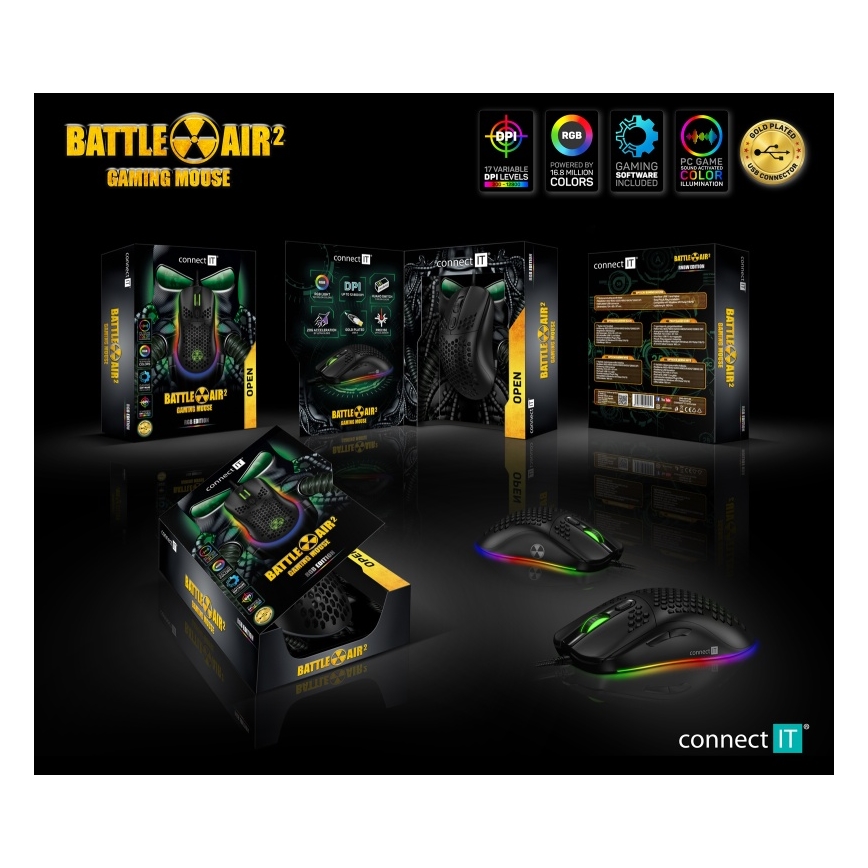 CONNECT IT CMO-5511-BK - LED RGB Ratón gaming con cable 200-12800 DPI negro