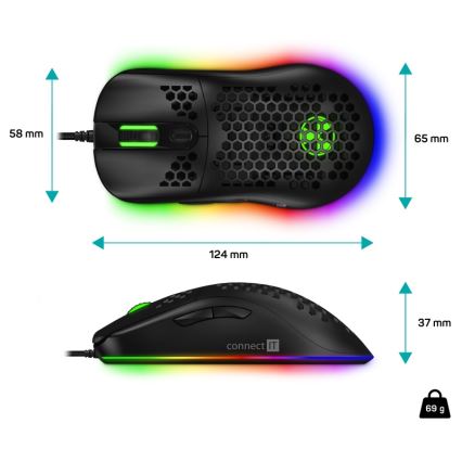 CONNECT IT CMO-5511-BK - LED RGB Ratón gaming con cable 200-12800 DPI negro