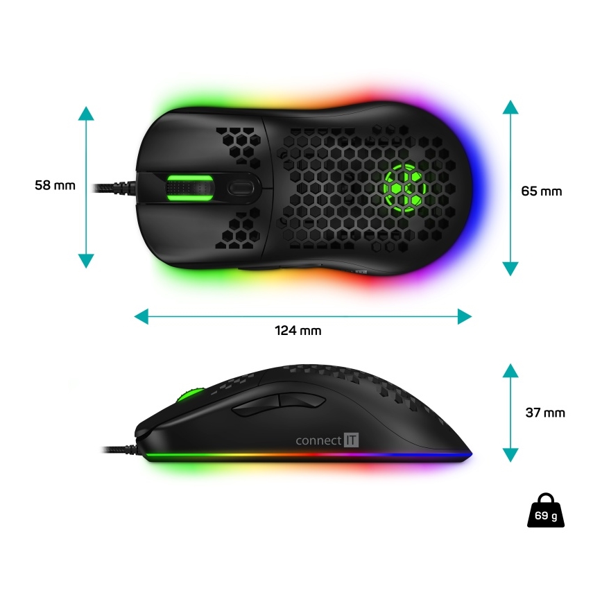 CONNECT IT CMO-5511-BK - LED RGB Ratón gaming con cable 200-12800 DPI negro