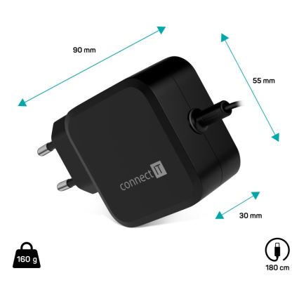 CONNECT IT CNP-1660-BK - Adaptador de corriente universal para portátiles USB-C 67W