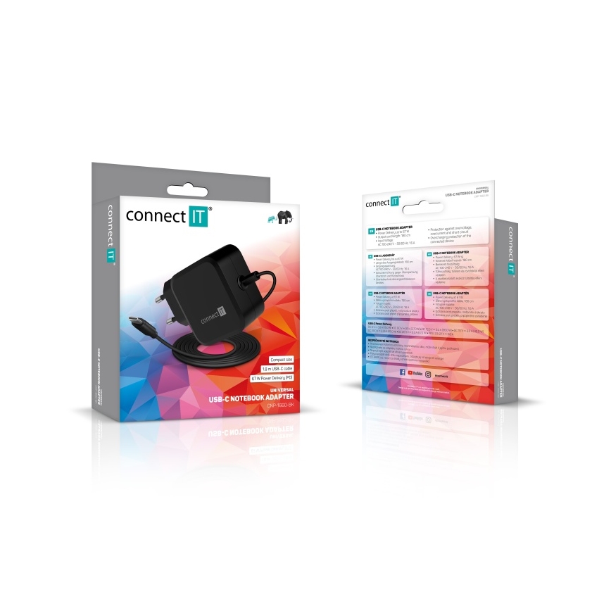 CONNECT IT CNP-1660-BK - Adaptador de corriente universal para portátiles USB-C 67W