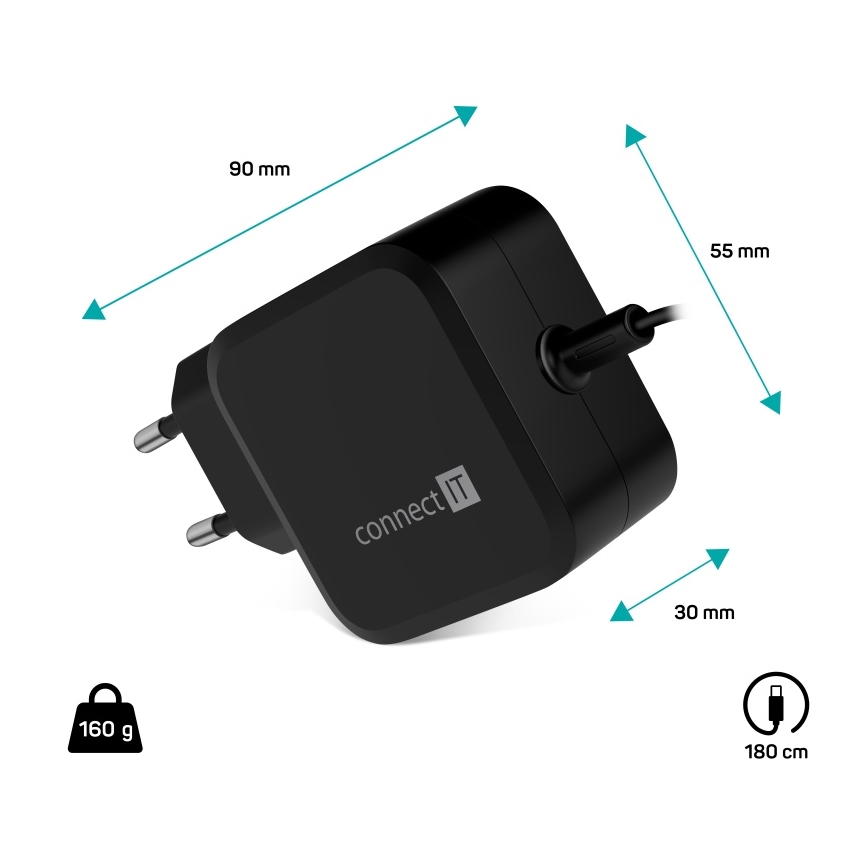 CONNECT IT CNP-1660-BK - Adaptador de corriente universal para portátiles USB-C 67W