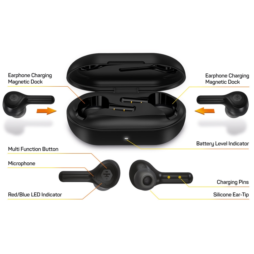 CONNECT IT HEP-5300-BK - Audífonos inalámbricos con un micrófono 300 mAh + 2x 35 mAh negro