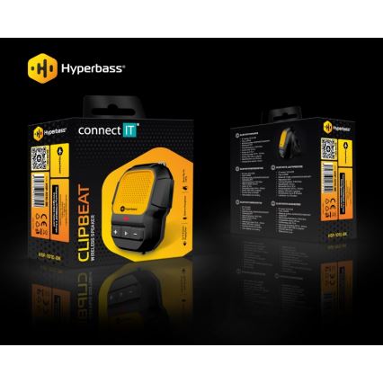 CONNECT IT HSP-1010-BK - Altavoz inalámbrico ClipBEAT con micrófono, 2 W/5 V, 560 mAh, IPX7, negro/amarillo