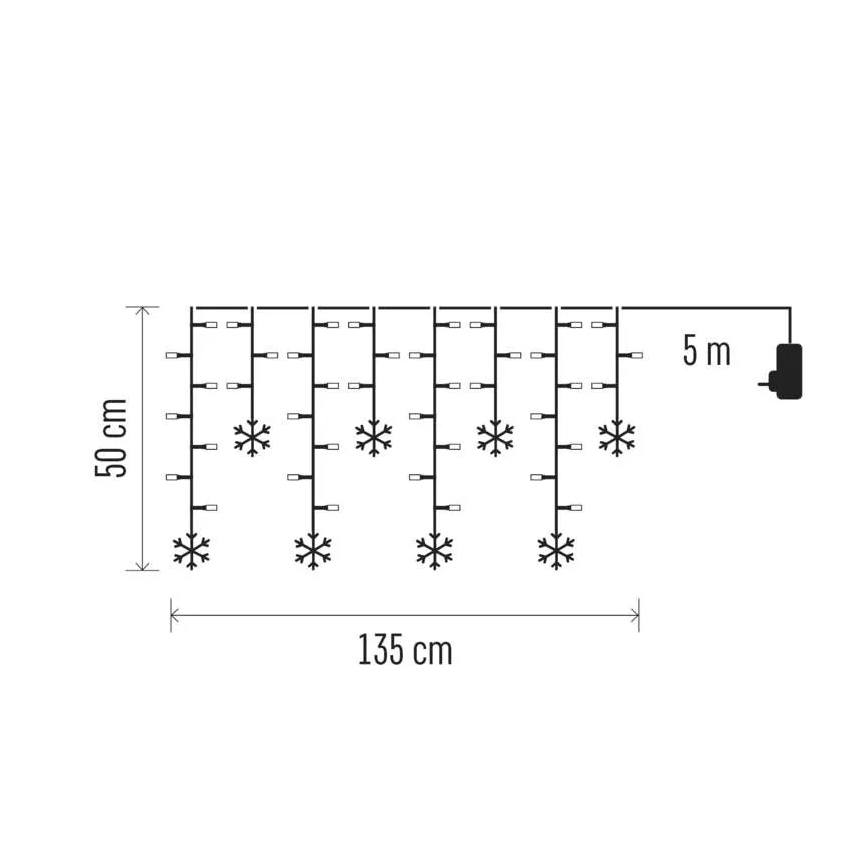 Cortina de luces LED para Navidad 60xLED/1,35W 635x50 cm blanco frío