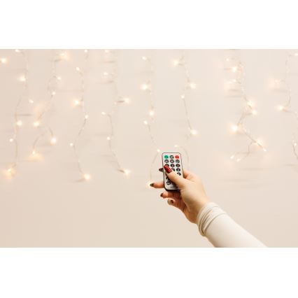 Cortina LED regulable para exteriores CURTAIN 360xLED/8,4W/230V 2x2 m IP44 blanco cálido + control remoto