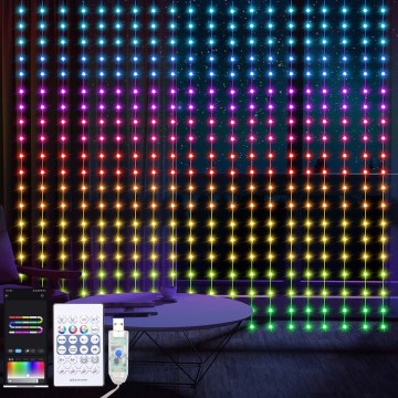 Cortina LED RGB regulable WIZARD 400xLED/USB 2x2m + mando a distancia