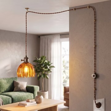 Cottex - Lámpara colgante con cable para enchufe NORA 1xE14/5W/230V marrón