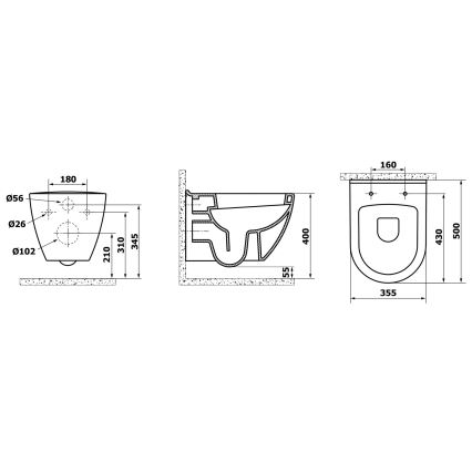 Creavit - Inodoro suspendido PAULA cerámica/blanco